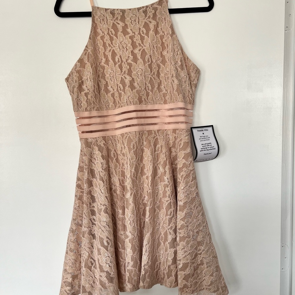 Lace Halter Dress in Blush Pink